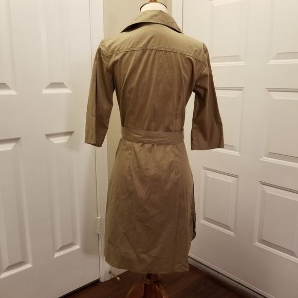 Tan 3/4 sleeve button up & tie collared dress. S - Picture 4 of 7